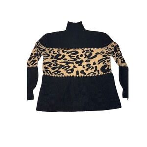 THML Black and Tan Animal Print Turtleneck Sweater